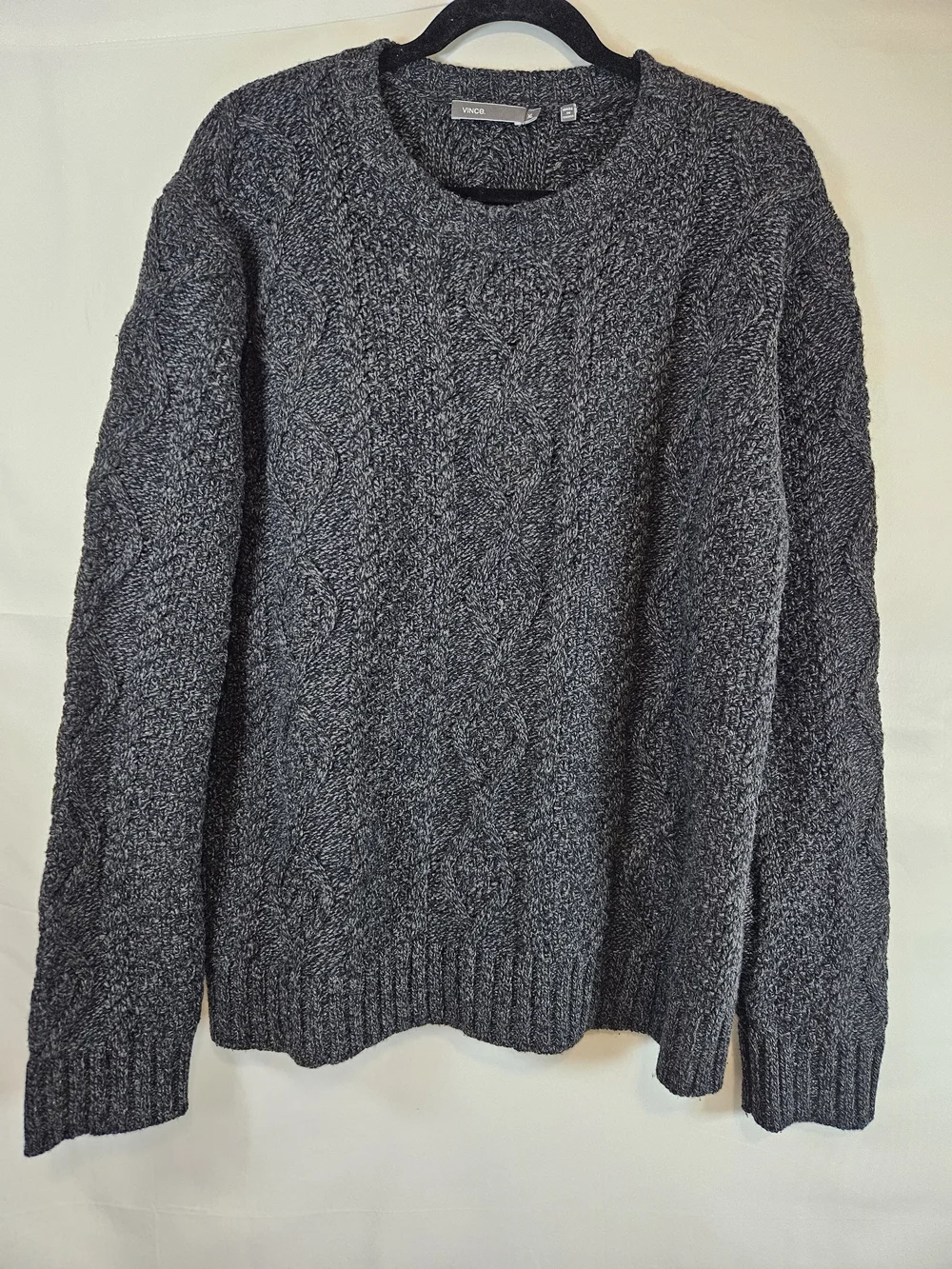 Vince Men's Charcoal Cable-Knit Crewneck Sweater 100% Wool